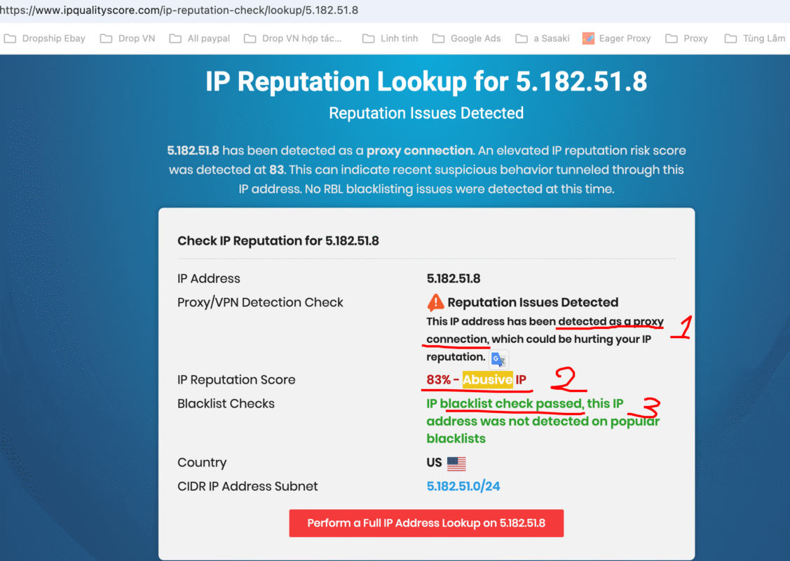 Kết quả test Proxy